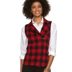 Chaps Red and Black Buffalo Plaid Asymmetrical Vest sz XL